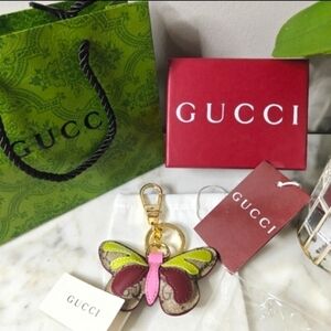 Gucci Butterfly Pink, Green & Red Bag Charm Key Ring